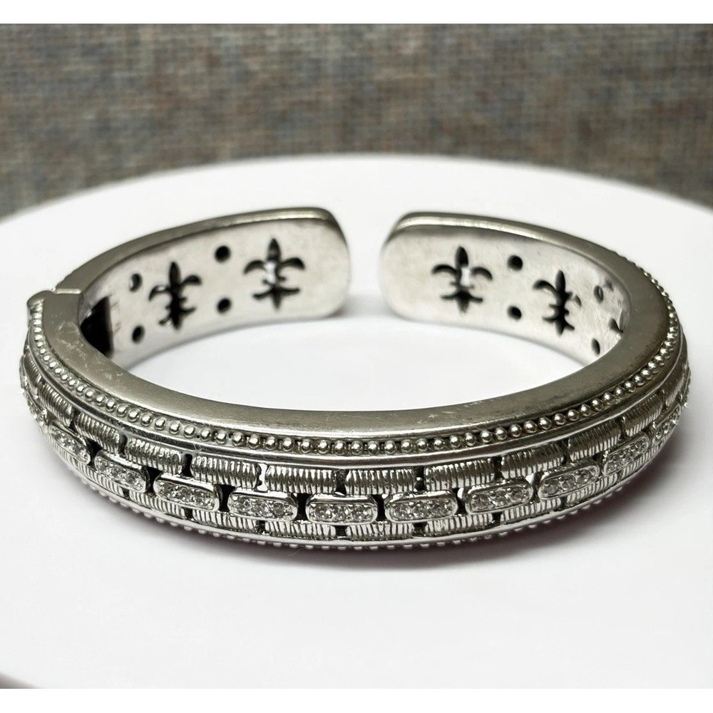 Judith Ripka 925 Silver CZ Diamonique Panther Link Hinged Cuff Bracelet 71.7 Grm